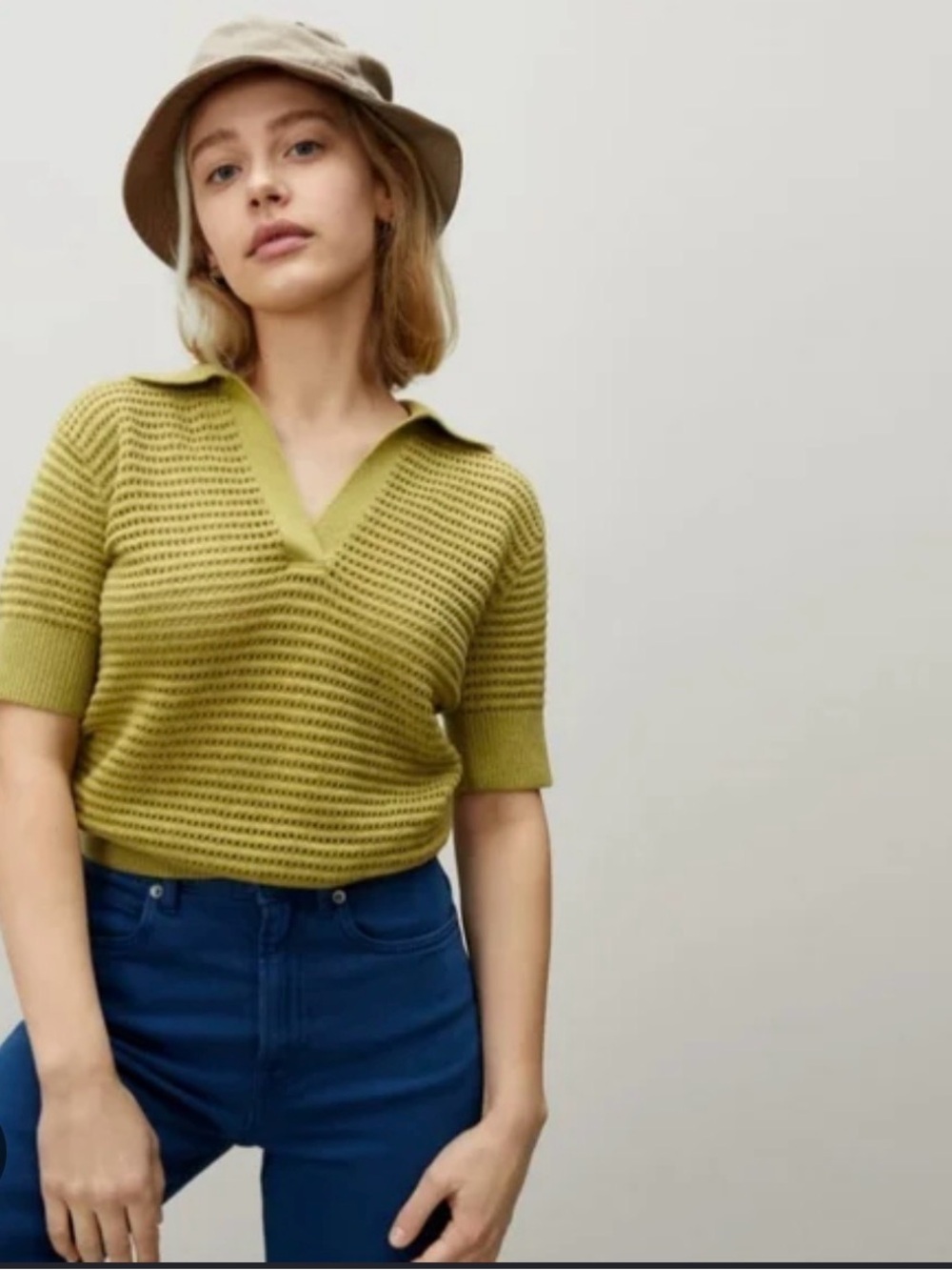 Everlane Open-Knit V-Neck Polo Sweater